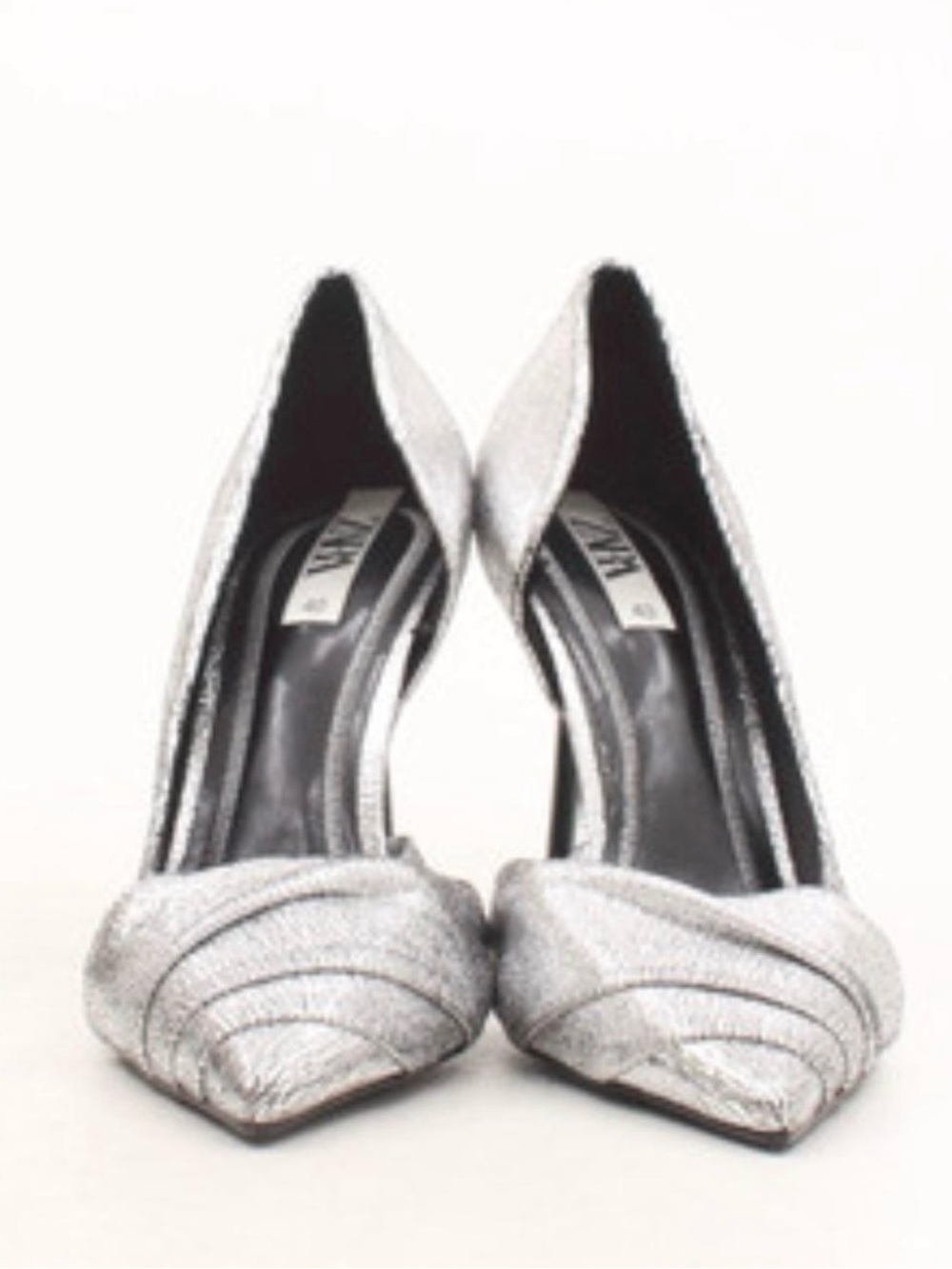 Zara silver metallic pointed toe heels with side cutouts